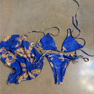 SHEIN Blue and Orange Dragon Print Bikini Set